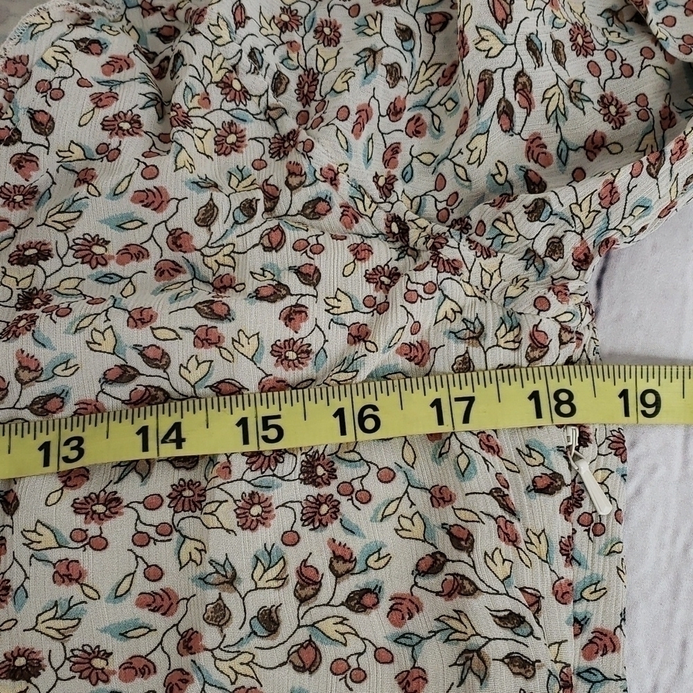 J Jill Shift Dress 3/4 Sleeves V Neck Small Petite see measures Tan Floral EUC - Picture 10 of 16